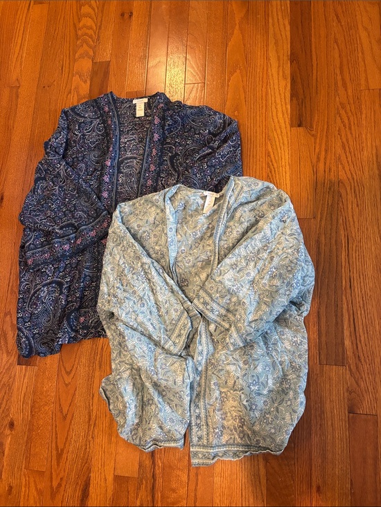 J. Jill Tops - Lightweight Open-Front Cardigans in Navy Paisley & Pale Blue Floral - Size M-L
